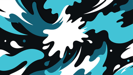 Poster - Abstract fluid art with geometric shapes in teal and white with transparency effect