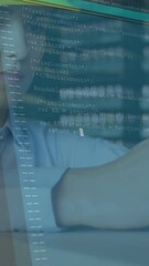 Poster - Computer data processing against female caucasian architect using smartphone