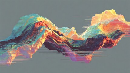 Poster - This artwork features a stunning display of abstract mountains that blend vibrant colors and textures, creating a dynamic visual experience. The flowing lines enhance the sense of movement.