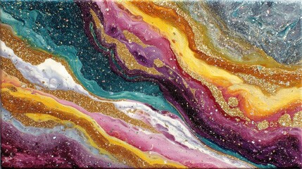 Poster - This artwork features swirling patterns in rich colors like purple, gold, turquoise, and white. The dynamic brushwork gives the impression of movement, adding depth and texture to the canvas.