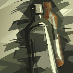 Poster - Abstract geometric illustration of two bottle shapes with modernist artistic style