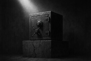 Aufkleber - A Mysterious Black Safe Illuminated by a Single Beam of Light in a Dark Environment