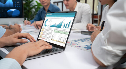 Poster - Spreadsheet document information financial startup concept. data and graphs in spreadsheet documents for online analysis project dashboard accounting digital brisk