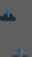 Poster - Animation of clouds with blue arrows moving on grey background