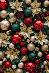 Wall Mural - tree covered in gold and red ornaments. the gold ornaments are in the center of the tree and the red