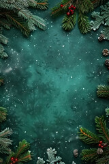 Wall Mural - Green background with snow and pine needles. The pine needles are arranged in a way that they look like they are growing out of the snow