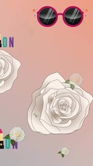 Poster - Animation of roses and glasses on pink background