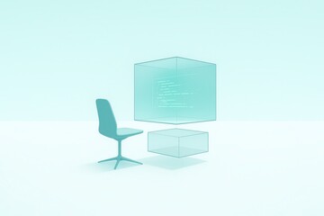 Poster - Minimalist Workspace with Transparent Coding Interface and Chair
