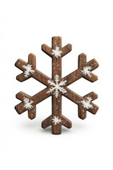 Wall Mural - Wooden snowflake with snowflakes on it. The snowflake is brown and has a white snowflake on it