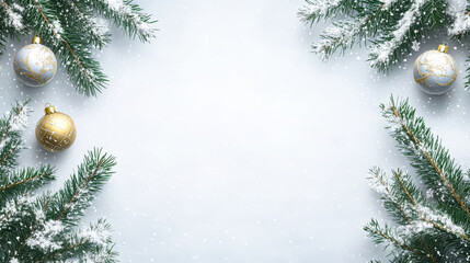 Wall Mural - White background with three gold and white Christmas ornaments. The ornaments are placed in a row, with the middle one slightly larger than the other two