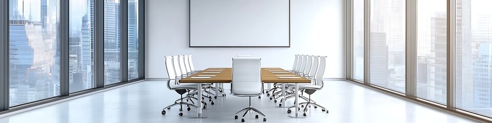 Poster - A modern conference room with clear wall space for text
