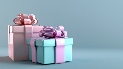 Wall Mural - two boxes with pink bows on them. the boxes are on a blue background