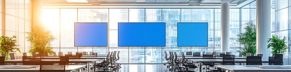Poster - A modern office environment with interactive displays