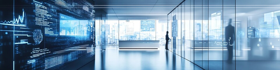 Poster - A modern office environment with interactive displays