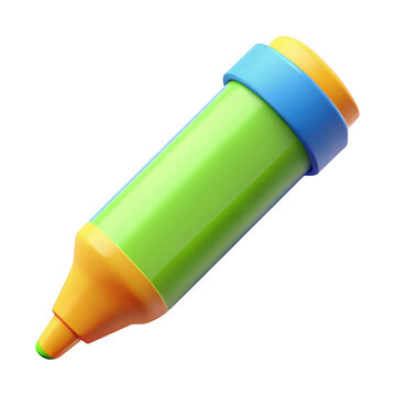 3d rendered green highlighter pen with blue and orange accents isolated on transparent background