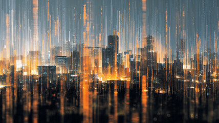 Aufkleber - Abstract cityscape with glowing data streams, futuristic urban skyline, digital technology, night, vibrant energy