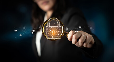 Poster - cyber security safeguards data and systems. cyber security uses ai, digital security protects cloud,