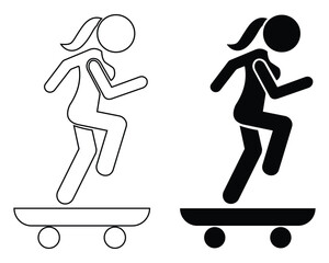 Fototapete - Skateboard icon with woman. Side modern skateboard icon fill and outline vector illustration website graphic design. Person riding a skateboard with confidence. Vector illustration.
