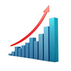 Poster - 3d rising bar chart with red arrow isolated on transparent background
