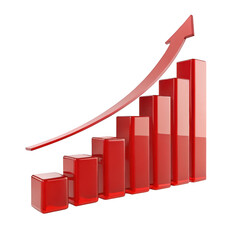 Poster - 3d red glossy bar graph with growth arrow isolated on transparent background