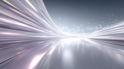 Poster - Colorful light trails weave and swirl, forming an abstract landscape. The scene captures a sense of movement and transformation against a soft backdrop, evoking wonder and tranquility.