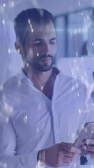 Poster - Animation of connections and data processing over businessman using tablets