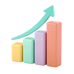 Poster - 3d pastel color bar graph with upward arrow isolated on transparent background