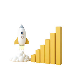 Poster - 3d rocket launching with growth chart isolated on transparent background