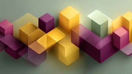 Aufkleber - Abstract geometric 3D colorful cubes and blocks arrangement with vibrant pastel colors and soft shadows on neutral background