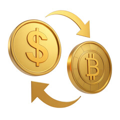 Poster - 3d realistic gold bitcoin and dollar exchange isolated on transparent background
