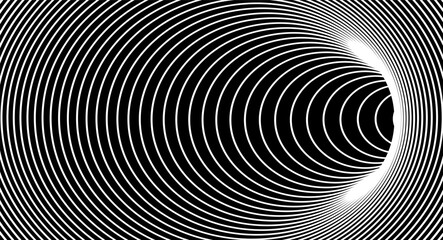 Poster - Black spiral hole with tunnel line background and 3D funnel effect for abstract vortex. Optical wormhole pattern with geometric circle and warp illusion. Vector wireframe portal hypnotic space art.