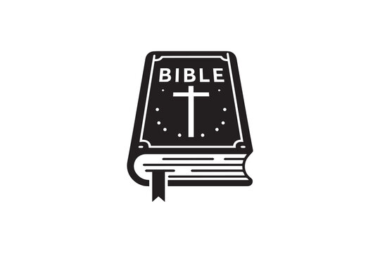 A Bible book  silhouette with a simple, understated design set against a white background 
