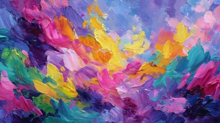 Poster - Bold brushstrokes create a vibrant landscape filled with pinks, yellows, and greens. The artwork captures the essence of a sunset, evoking emotions of joy and warmth.