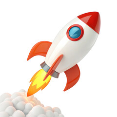 Poster - 3d cartoon rocket ship launching isolated on transparent background