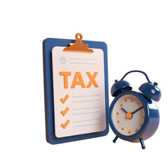 Poster - 3d tax deadline checklist with alarm clock isolated on transparent background