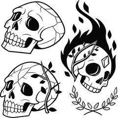 Aufkleber - vector art illustration of a human skull with wings and tattoos, symbolizing death, danger, and grun