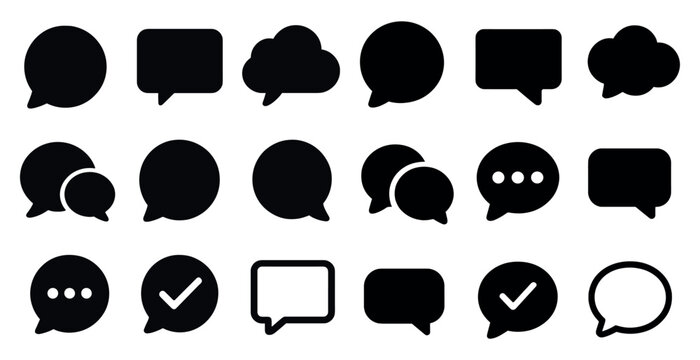 Collection of black and white icons for various types of conversations. The icons include a check mark, a smiley face, and a thumbs up