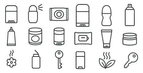 Fototapete - Set of icons for various personal care products, including a toothbrush, a bottle of lotion, and a can of deodorant