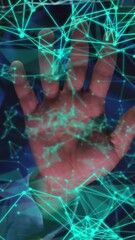 Poster - Animation of biometric hand check, connections and data processing on dark background