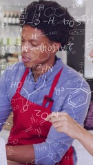 Poster - Animation of data processing over diverse people with tablet in shop