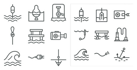 Leinwandbilder - Collection of water-related icons, such as a boat, a camera, a life preserver, and a buoy. These icons represent various aspects of water activities and safety