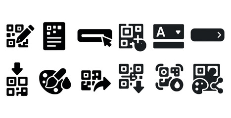 Poster - Set of icons for a computer program. The icons include a paintbrush, a QR code, a down arrow, and a check mark