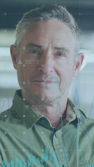 Poster - Animation of data processing with icons over caucasian businessman at office