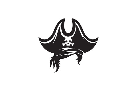 A Pirate hat  silhouette with a simple, understated design set against a white background 