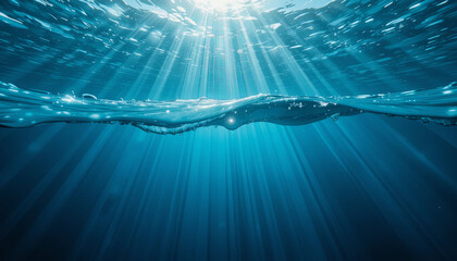 Poster - Bright sunlight filters through water, creating beautiful patterns and illuminating the depths. Gentle waves and the tranquil blue tone enhance the soothing ambiance