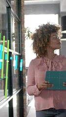 Poster - Graphs processing data over diverse casual businesswomen talking in office corridor