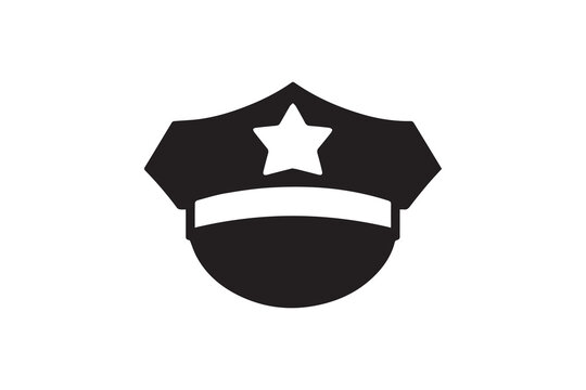  A police hat  silhouette with a simple, understated design set against a white background 