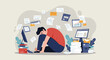 © Adobe Contributor - A stressed worker is overwhelmed by a mountain of office paperwork and digital screens in a modern flat design illustration.