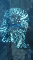 Poster - Animation of human head icon over man using smartphone