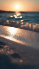 Wall Mural - a serene beach scene at sunset with calm waters and warm light